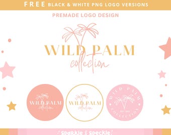 Elegant Tropical Palm Tree Logo, Travel and Wellness Coach Branding, Boutique Resort and Beach Logo – Sparkle & Speckle