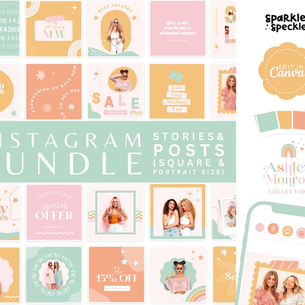 Colorful Boutique Instagram Templates, Posts for Instagram Feed, Bright Instagram Bundle, ASH01 - Sparkle & Speckle