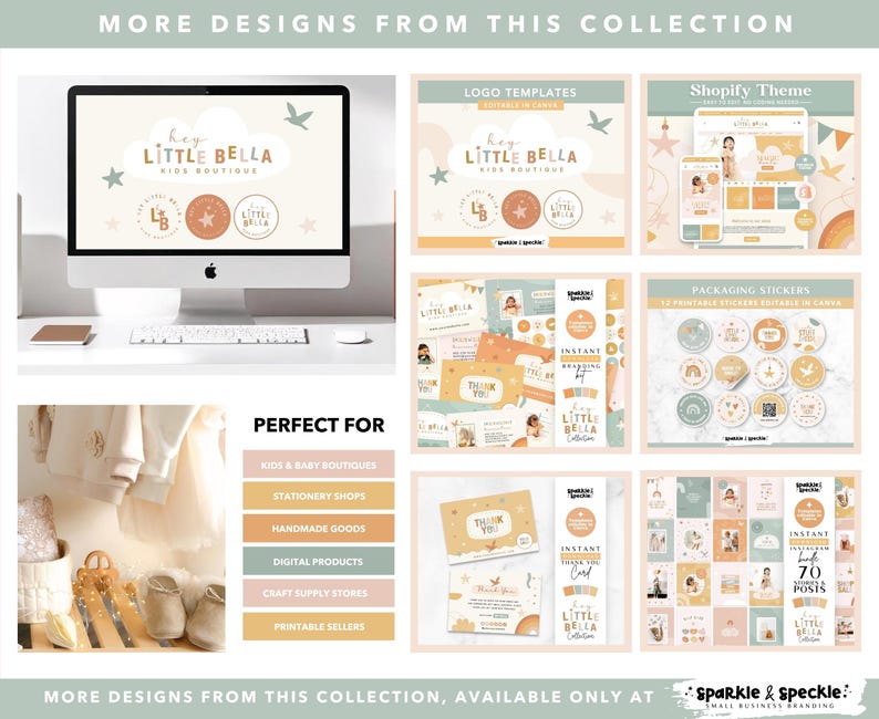 Modello di logo per boutique per bambini in stile boho / Logo modificabile su Canva / Branding per negozio di articoli per bambini / Design del logo per piccole imprese - HLB01 Sparkle & Speckle immagine 6