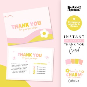 Plantilla de tarjeta de agradecimiento con flores Canva, tarjeta de agradecimiento por su compra, tarjeta de agradecimiento editable por su pedido, LUC01 - Sparkle & Speckle