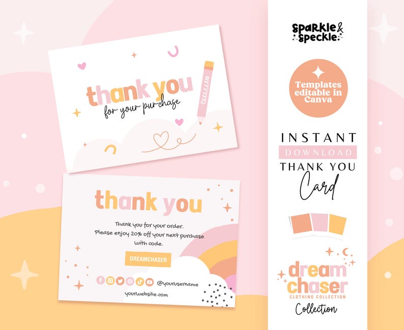 Editable Thank You Card Template Canva, Rainbow Sunset Insert for ...