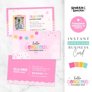 Bearbeitbare rosa Visitenkartenvorlage, kreatives farbenfrohes Canva-Design, anpassbar und druckbar, Sofortdownload - HGS01 Sparkle & Speckle