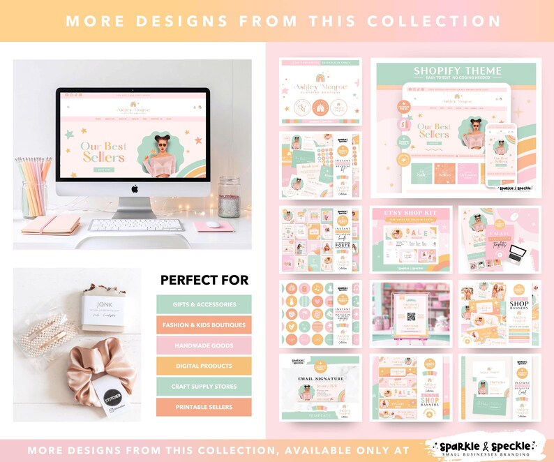 Feminine Branding Kit | Rainbow Canva Brand Templates for Boutiques and Gift Shops - ASH01 Sparkle & Speckle image 9