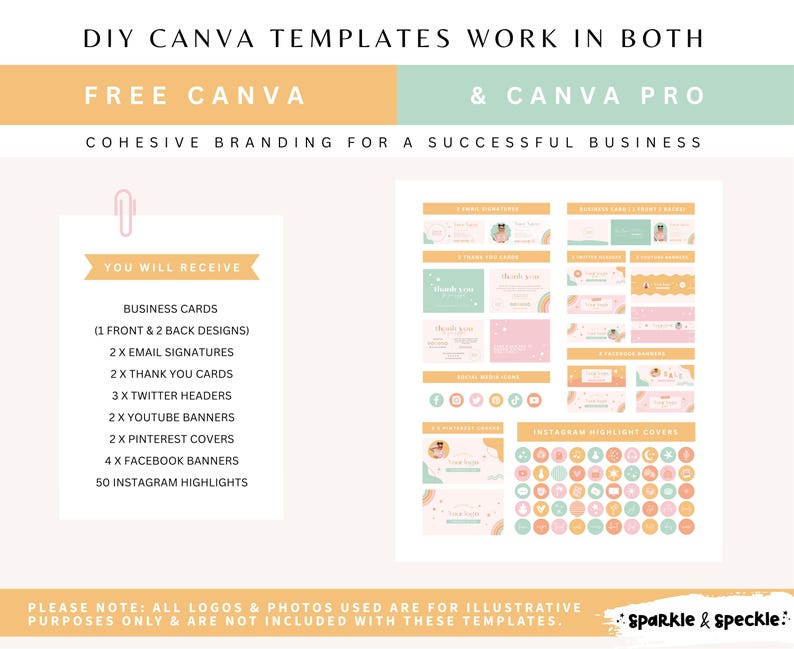 Feminine Branding Kit | Rainbow Canva Brand Templates for Boutiques and Gift Shops - ASH01 Sparkle & Speckle image 8