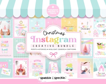 Pastel Christmas Instagram Templates: Editable Canva Holiday Social Media Posts, Story and Highlight Covers - CHRI01 Sparkle & Speckle