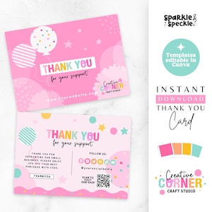 Helle Pastell Dankeskartenvorlage - Bearbeitbare DIY Canva-Einlage, Wertschätzungshinweis für kleine Geschäftsbestellungen - HGS01 Sparkle & Speckle