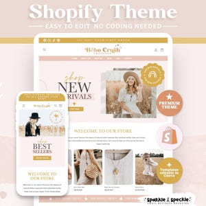 Boho Shopify Theme: Retro Coastal Website Template with Canva Banners - BOHO1 Sparkle & Speckle
