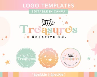 Pastel Rainbow Logo Template Canva | Soft Creative Branding for Small Business - ASH01 Sparkle & Speckle