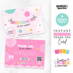 Cartão de agradecimento editável da Canva, encarte de pedido em tons pastel brilhantes, nota de identidade visual para pequenas empresas, modelo para impressão - HGS01 Sparkle & Speckle