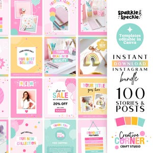 Colorful Party Instagram Templates: Editable Canva Posts and Stories (Digital Download) - CCN01 Sparkle & Speckle