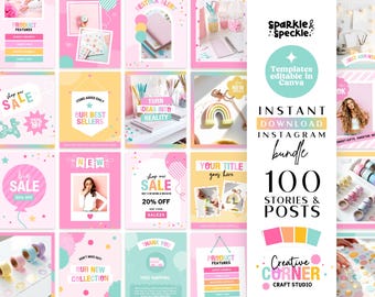 Rainbow Party Instagram Templates | Editable Canva Posts and Stories for Event Businesses - CCN01 Sparkle & Speckle