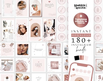 Rose Gold Instagram Bundle Templates Editable In Canva, Plush Pink Instagram Stories, Posts and Highlight Covers, ROS01 - Sparkle & Speckle