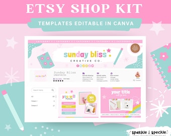 Etsy Storefront Branding Kit, Colorful Customizable Canva Banner And Listing Templates, New Etsy Store Design, SUNB01 Sparkle & Speckle