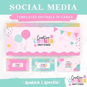 Editable Social Media Banner Templates: Party Decor Branding (Canva, Digital Download) - HGS01 Sparkle & Speckle
