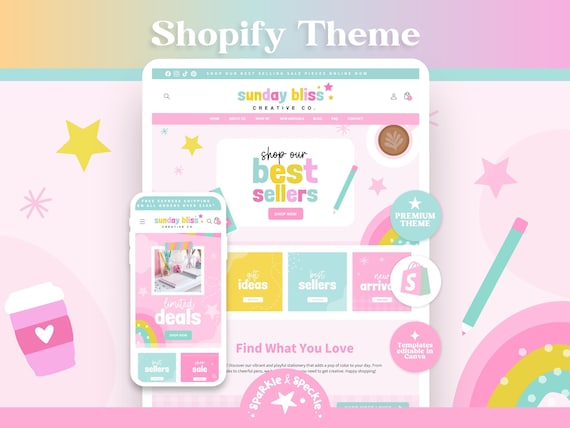 Stationery Shopify Theme | Paper Goods Website Template with Canva Banners - SUNB01 Sparkle & Speckle