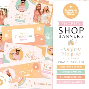 Rainbow Shopify Banner Templates Canva | Website Graphics for Online Stores - ASH01 Sparkle & Speckle