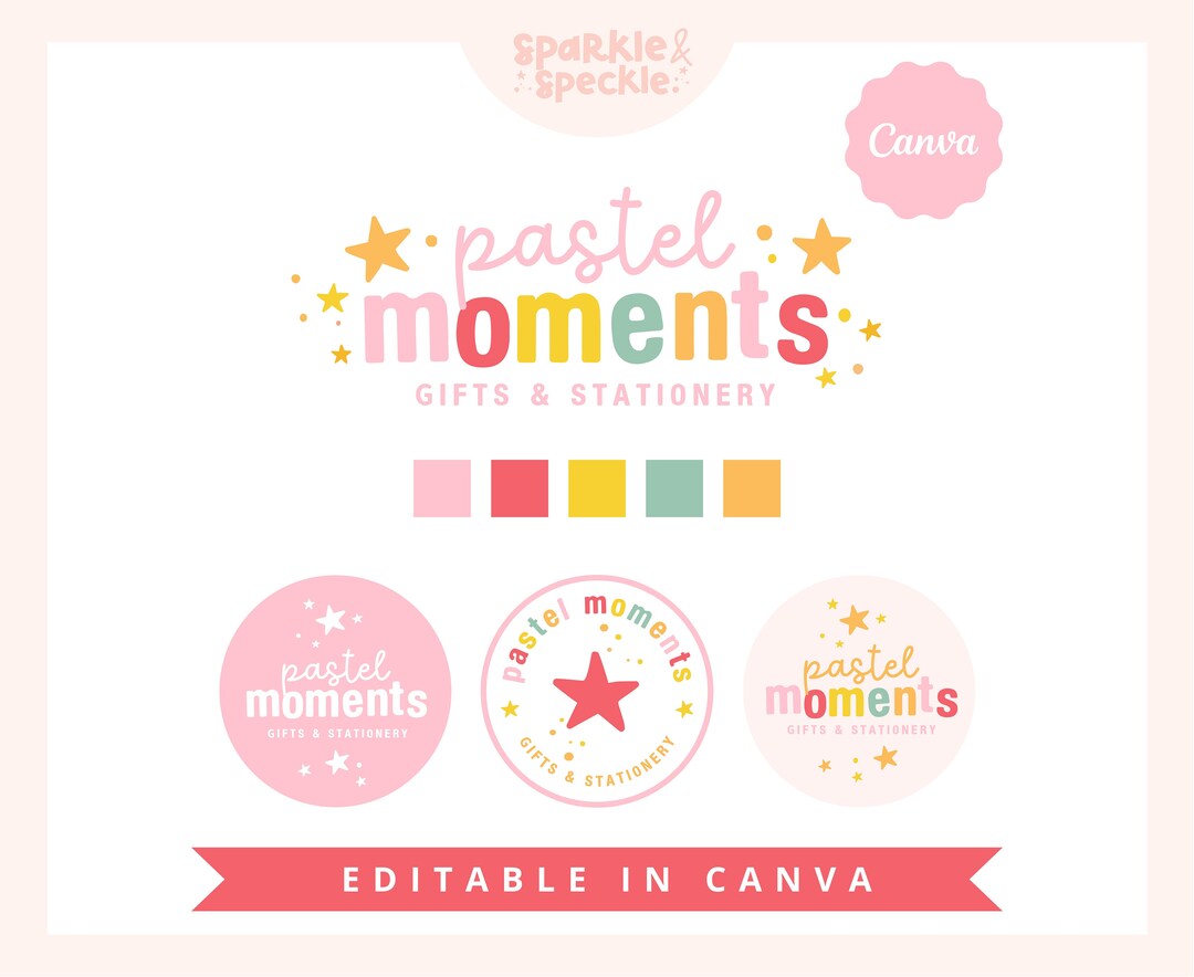 Colorful Editable Logo, Canva Pastel Logo Design, Editable Logo in ...