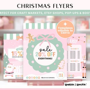 Prijslijst en flyersjablonen voor kerstmarkten: bewerkbare Canva-marketing voor de feestdagen, feestelijk toonbankdisplay - Glitter en spikkels