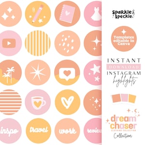 Vibrant Instagram Highlight Covers, Bright Pink Orange Instagram Highlight Icons Editable In Canva, DC01 - Sparkle & Speckle