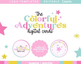 Colorful Logo Design Canva Templates, Fun Designs with Playful Stars, Fully Customizable Logo Set, SUNB01 - Sparkle & Speckle