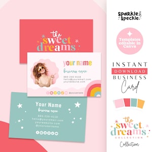 Modelo de cartão de visita divertido editável no Canva, cartão de visita vermelho e verde, cartões de visita personalizáveis e coloridos SD02 - Sparkle & Speckle