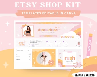 Etsy Shop Branding Kit Canva, Sunset Storefront Design Templates, Editable Etsy Store Banners And Listings, DC01 - Sparkle & Speckle