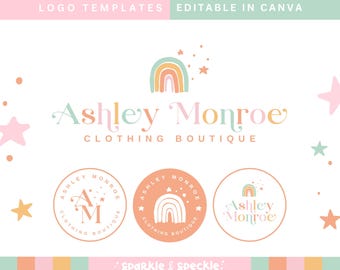 Rainbow Logo Template Canva | Playful Star Branding for Creative Small Business - ASH01 Sparkle & Speckle