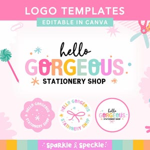 Plantilla de logotipo editable para tiendas de regalos y marcas creativas / Diseño de logotipo con lazo colorido en Canva - HGS01 Sparkle & Speckle