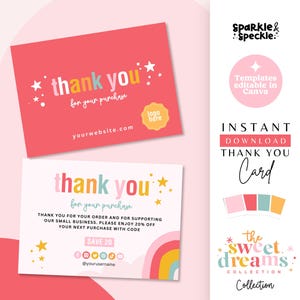 Modelo de cartão de agradecimento vermelho Canva, cartão de agradecimento editável pela sua compra, SD02 - Sparkle & Speckle