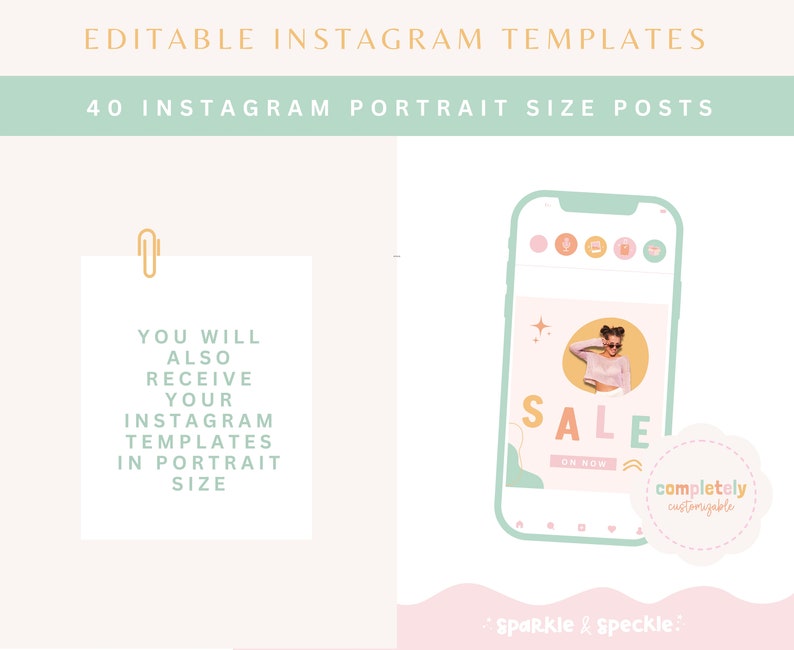 Instagram Templates Bundle, Boho Instagram Stories, Instagram Canva Posts, Colourful Instagram Posts, Bright Pastel Social Media Post, Sparkle & Speckle