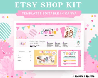 Party Etsy Shop Kit, Colorful Canva Banner and Listing Templates for Invitation and Balloon Decor Sellers – Sparkle & Speckle HGS01