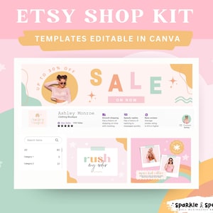 Etsy Shop Kit Templates Canva, Editable Rainbow Branding, Colorful Listings and Banner Design For Etsy Sellers ASH01 Sparkle & Speckle