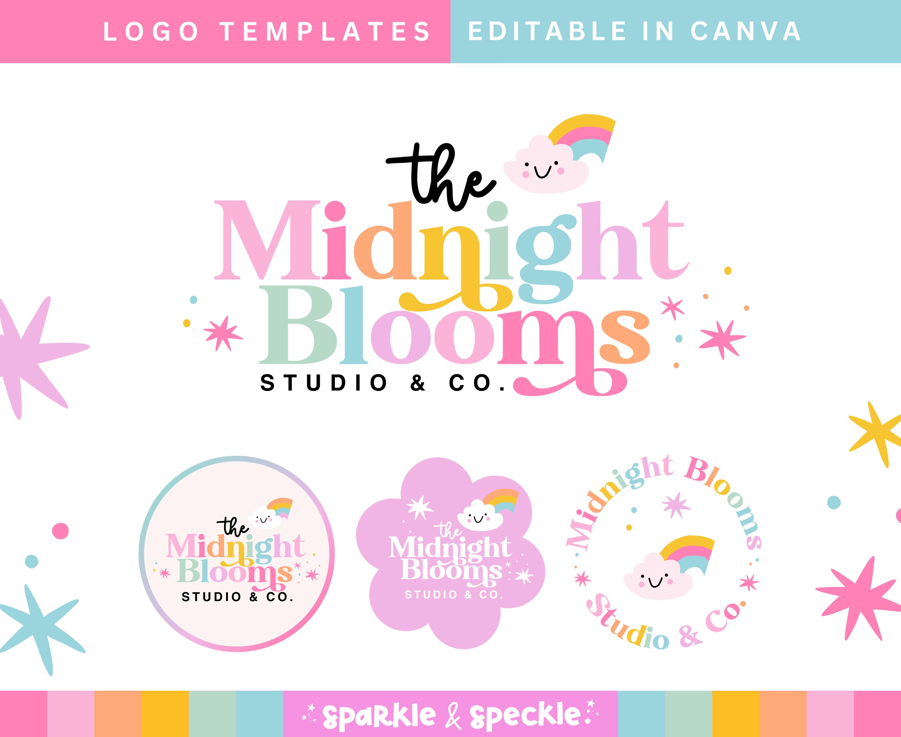Colorful Retro Logo Template Canva, Editable Smiley and Rainbow Logo for Creative Brands and Etsy Sellers – Sparkle & Speckle