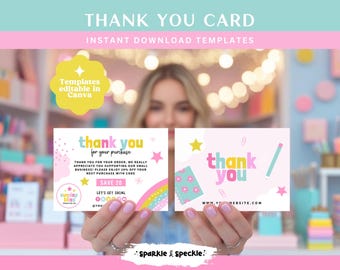 Pastel Stationery Thank You Card Template | Canva Packaging Insert for Paper Goods Shops - SUNB01 Sparkle & Speckle