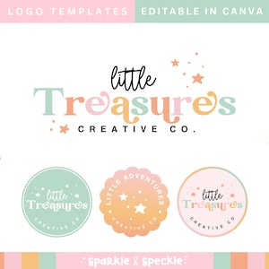 Playful Star Logo Design Canva Template, Retro Party Colorful Logos, Pastel Logo Set Fully Customizable in Canva, ASH01 - Sparkle & Speckle