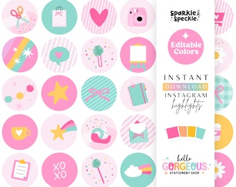 Vibrant Instagram Highlight Cover Templates, Editable Rainbow Editable Canva Icons for Craft and Stationery Shops – Sparkle & Speckle HGS01