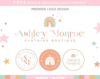 Rainbow Premade Feminine Logo and Branding Kit | Brand Design for Boutiques and Gift Shops - ASH01 Sparkle & Speckle