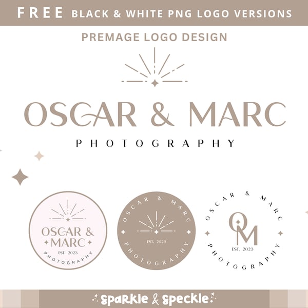 Photography Logo Design, Boutique Sunburst Logos Bundle, Minimalistic Boho Logo Set For Small Business, OC01 - Sparkle & Speckle