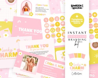 Kit de marca DIY rosa brillante y amarillo: Plantillas de Canva (Descarga digital) - LUC01 Sparkle & Speckle