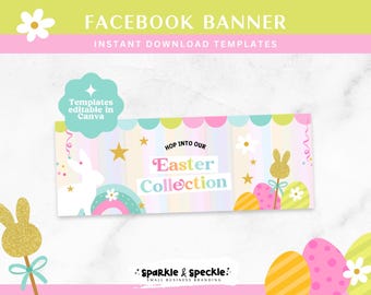 Easter Facebook Banner Template | Pastel Spring Canva Cover for Small Business | Social Media Header - EA01 Sparkle & Speckle