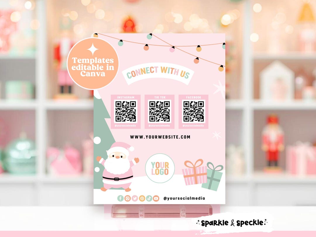 Christmas QR Code Social Sign - Editable Canva Template, Festive ...