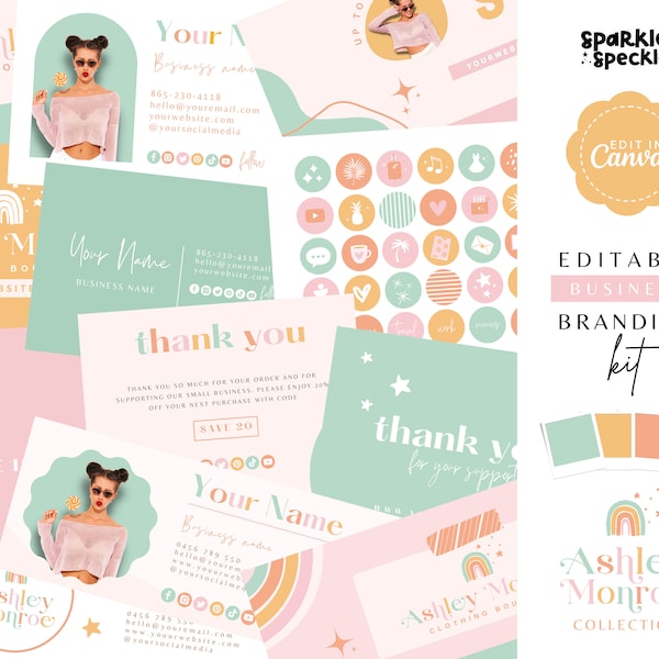 Business Brand Kit, Editable Canva Templates, DIY Rainbow Colorful Branding Package, AS01 - Sparkle & Speckle