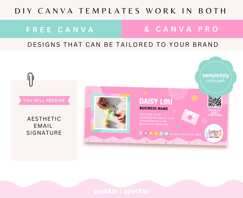 Bright Pink Email Signature Template: Editable Canva Design (digital ...