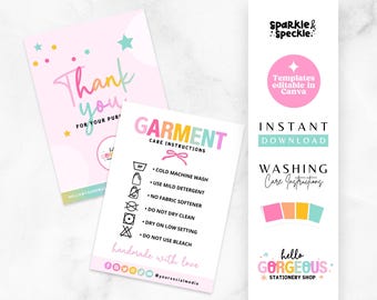 Sjabloon voor wasvoorschriften op kleding | Kleurrijk canvas wasvoorschriftenkaartje voor kledingmerken - HGS01 Sparkle & Speckle