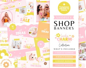 Playful Shopify Banner Templates Editable in Canva | Desktop and Mobile Store Banners - LUC01 Sparkle & Speckle