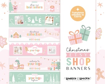 Editable Christmas Banner Template For Etsy Shop, Instant Download Templates Editable In Canva, CHRI01 - Sparkle & Speckle