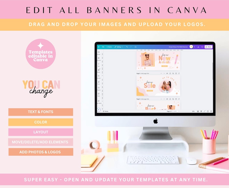 Szablony banerów sklepowych Shopify: Różowe i pomarańczowe banery Canva dla sklepów internetowych (do pobrania w wersji cyfrowej) – DC01 Sparkle & Speckle zdjęcie 4