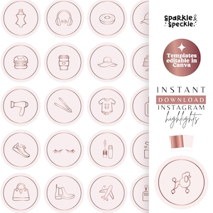 Rose Gold Instagram Highlight Covers Editable In Canva, Instagram Aesthetic Icons, Covers For Instagram Stories, ROS01- Sparkle & Speckle