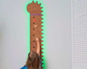 Wooden Height Chart Dinosaur Wall Art Neon Kids Growth Chart Wooden Ruler Nursery Measuring Stick Playroom Decor Dinosaur Height Marker