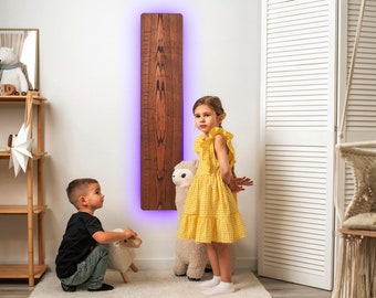 Tableau des hauteurs LED en bois, décoration murale néon pour enfants, bâton de mesure, tableau de croissance personnalisé, marqueur de hauteur, règle de croissance en bois, cadeau fille de 2 ans